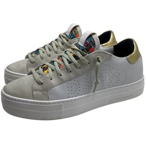 P448 Womens Shoes Thea Sneakers Sz 8 White Green Gold Leather Chunky Italy